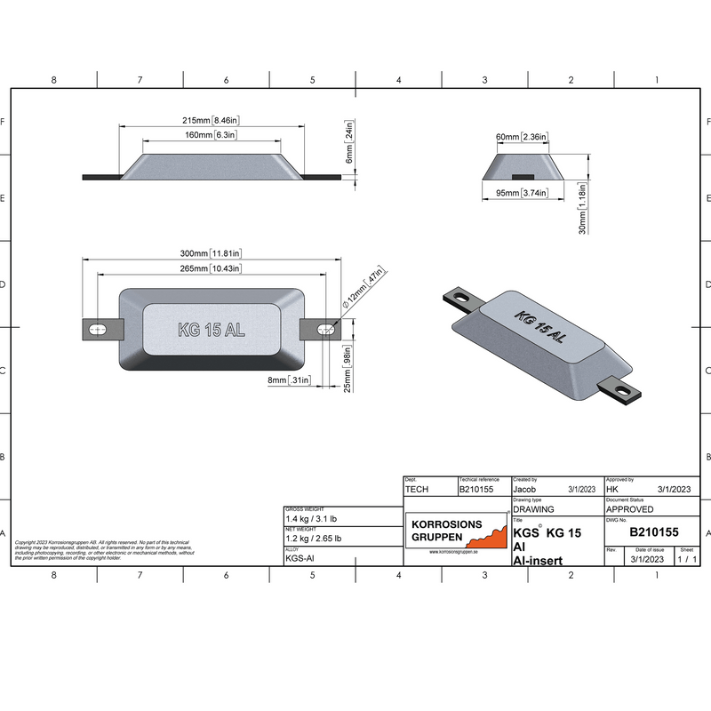 Aluminiumanod Typ 15 (al -Arm) - 215*95*30