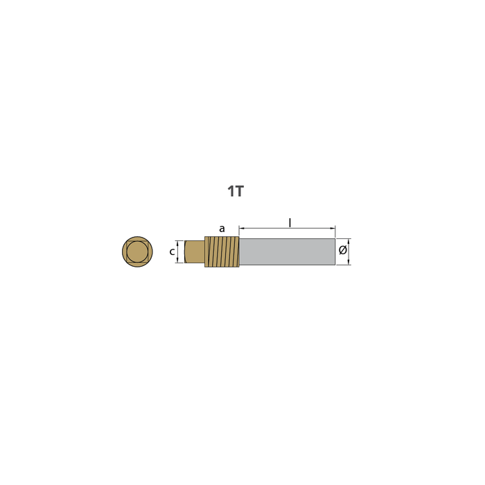 Cynk anoda volvo penta, typ ołówkowy anoda Ø15 L.40 z mosiężną wtyczką th.1/2 '' BSPT, VP 838929